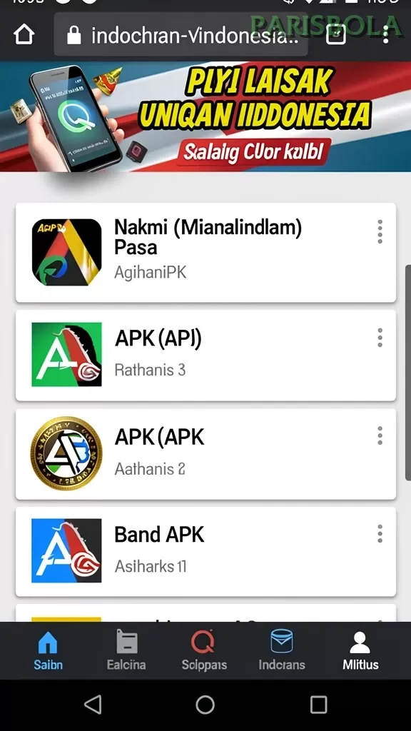 Cuplikan layar TIVA88 — menu navigasi